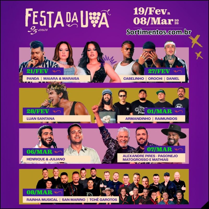 Shows na Festa da Uva 2026 em Caxias do Sul na Serra gaúcha - Sortimentos.com.br