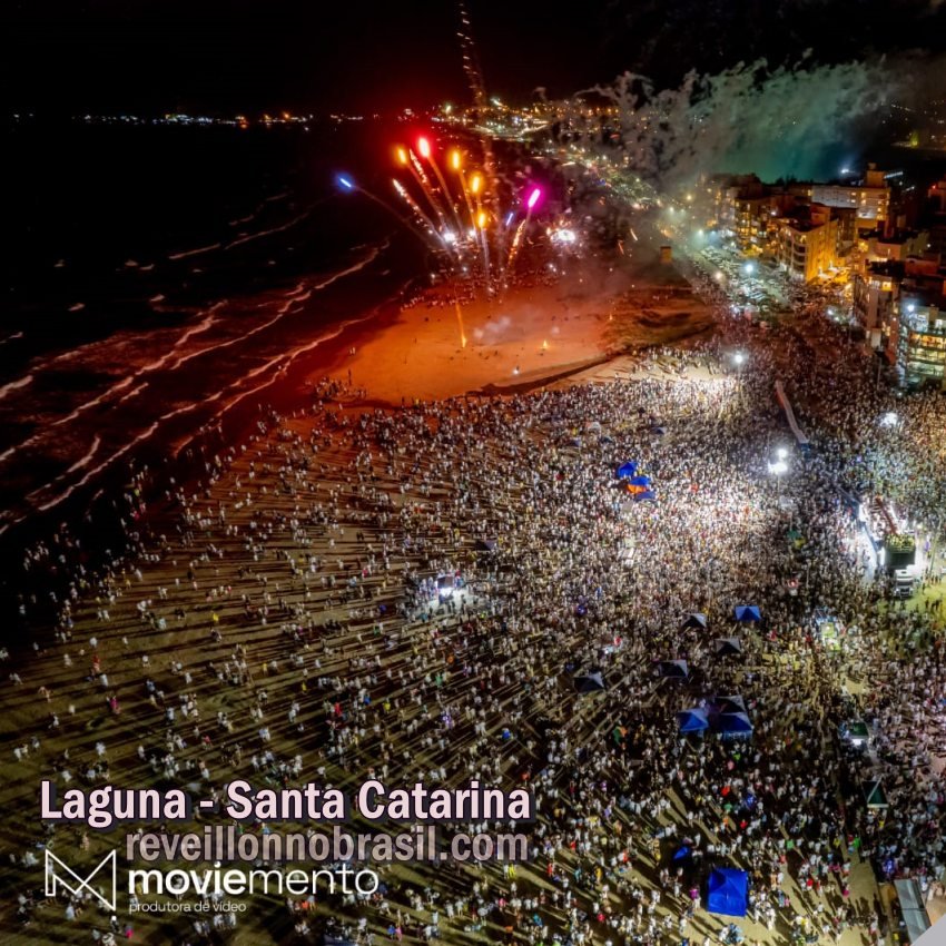 aguna Réveillon 2025 em Santa Catarina : shows e queima de fogos na praia do Mar Grosso e Farol de Santa Marta e festas pagas na virada de ano