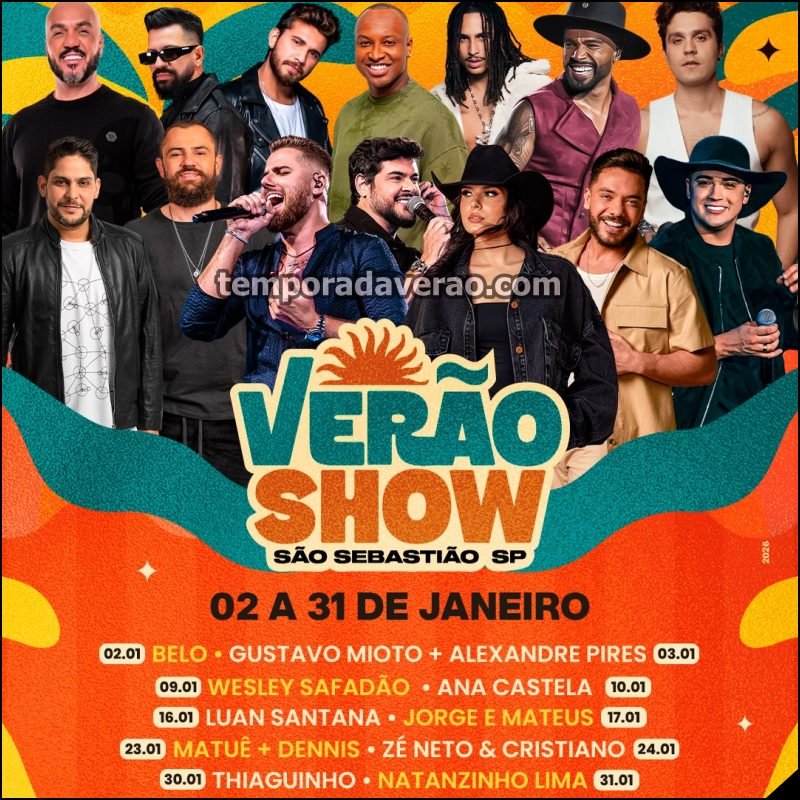 Programação Verão Show 2026 em São Sebastião no litoral paulista - Sortimentos Festival de Verão 2026