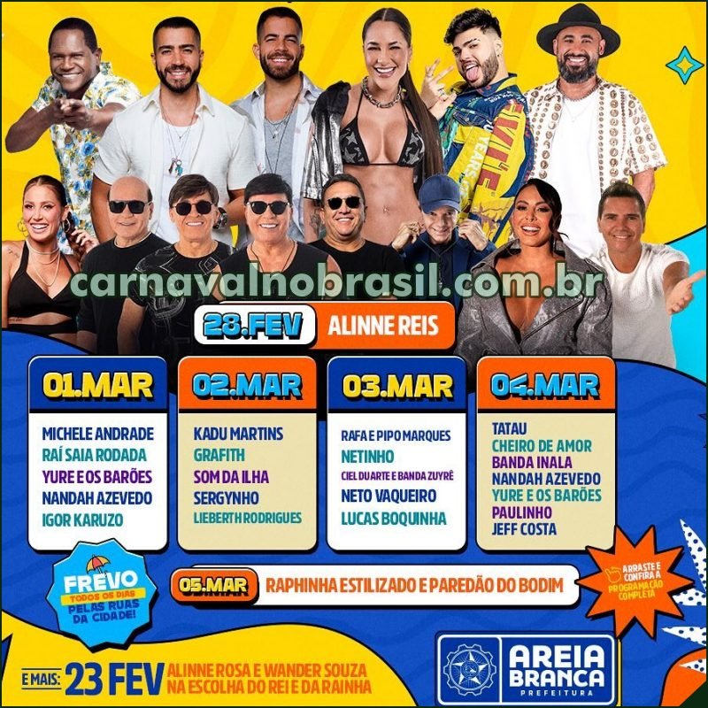 Areia Branca Carnaval 2025 no Rio Grande do Norte : programação na Praia de Upanema e Largo da Folia