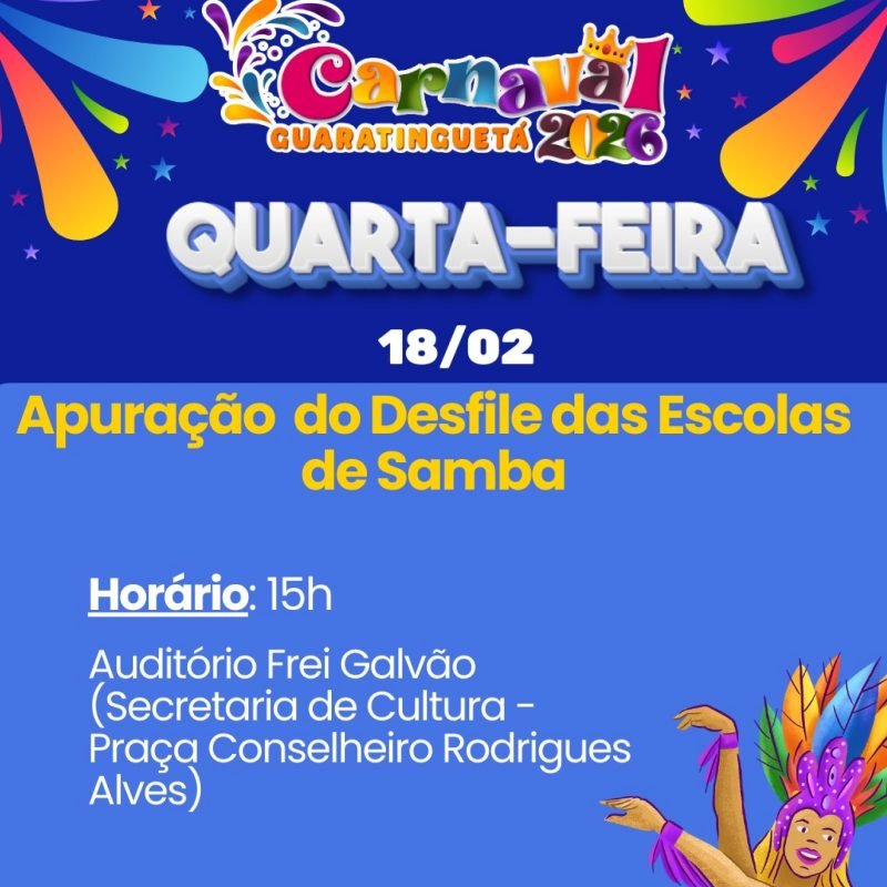 Programação Carnaval 2026 de Guaratinguetá em São Paulo