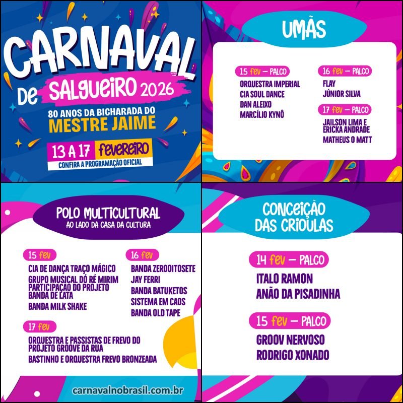 Programação Carnaval 2026 de Salgueiro em Pernambuco