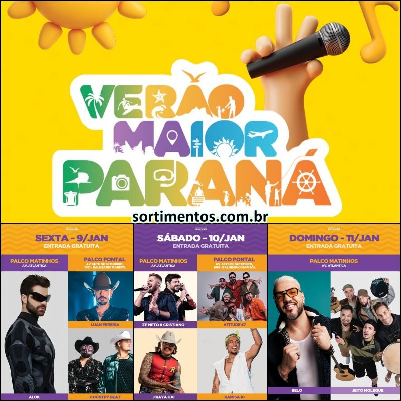 Programação Verão Maior Paraná 2026 : Alok, Zé Neto e Cristiano e hits do pagode