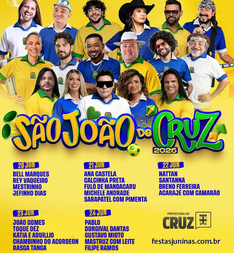 Programação São João de Cruz das Almas 2026 : Festa Junina na Bahia