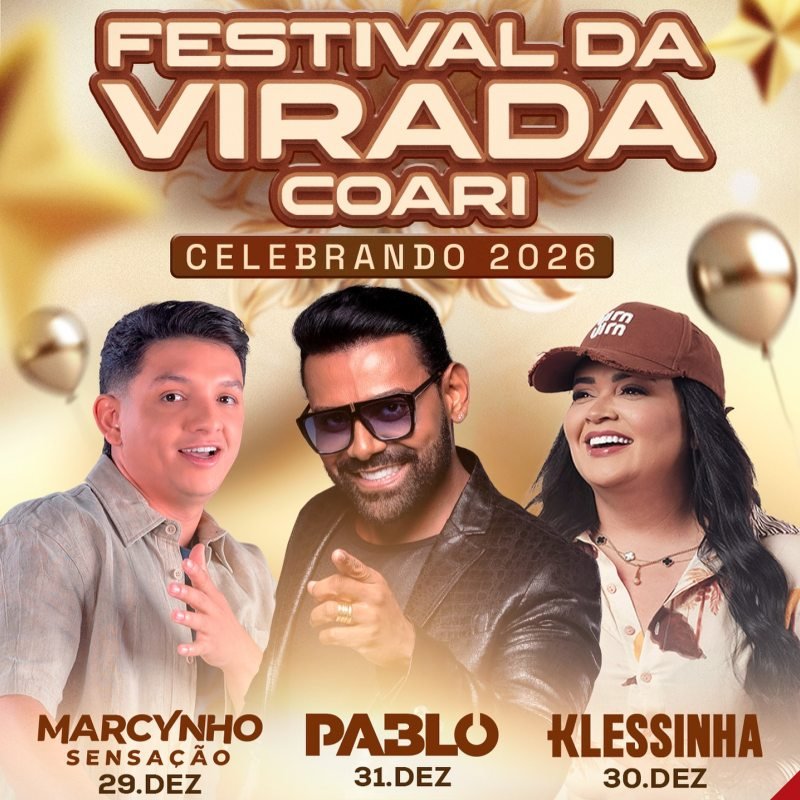 Coari Réveillon 2026 no Amazonas : shows com Pablo, Marcynho Sensação e Klessinha na virada de ano