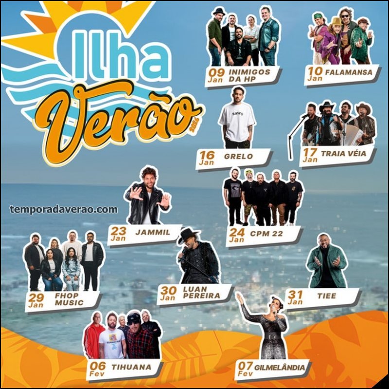 Shows Ilha Verão 2026 na Arena de Eventos da Praia do Boqueirão Norte - sortimentos.com.br
