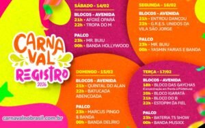 Programação Carnaval 2026 de Registro em São Paulo - Sortimentos Carnaval
